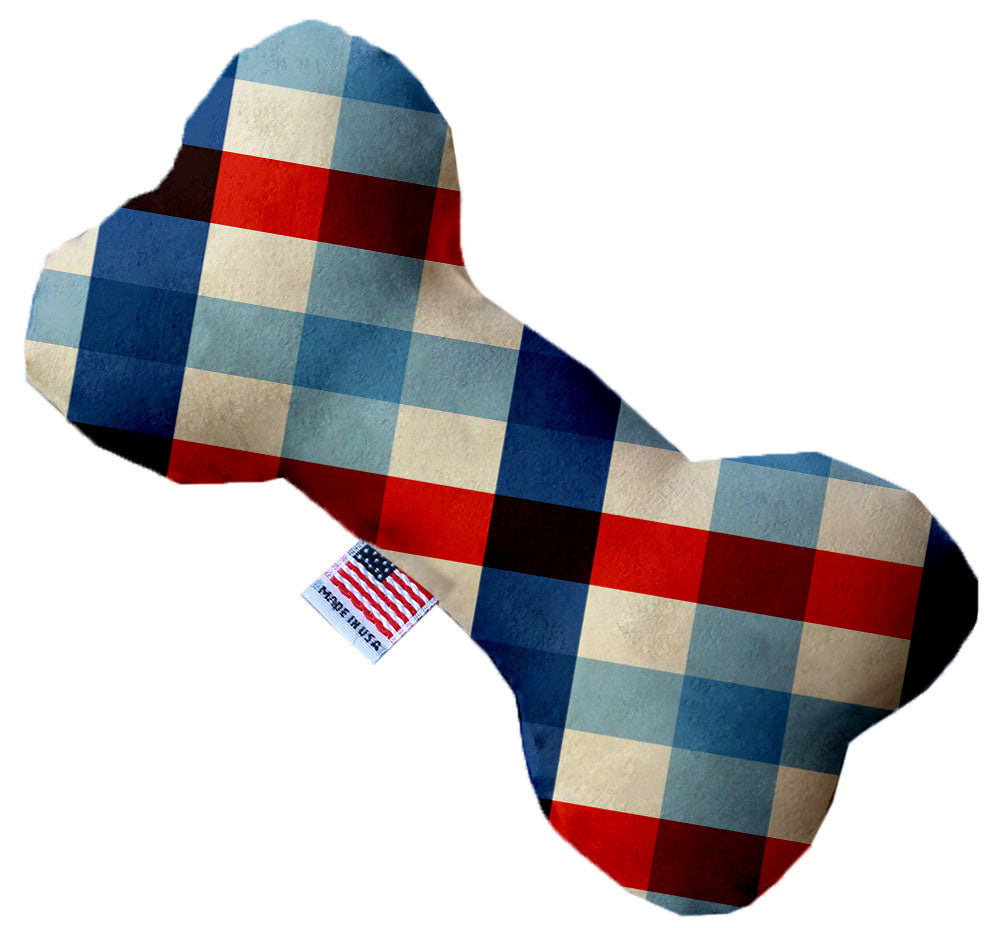 Patriotic Plaid 8 Inch Canvas Bone Dog Toy