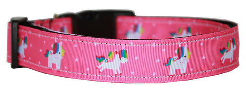 Pink Unicorn Nylon Dog Collar Md