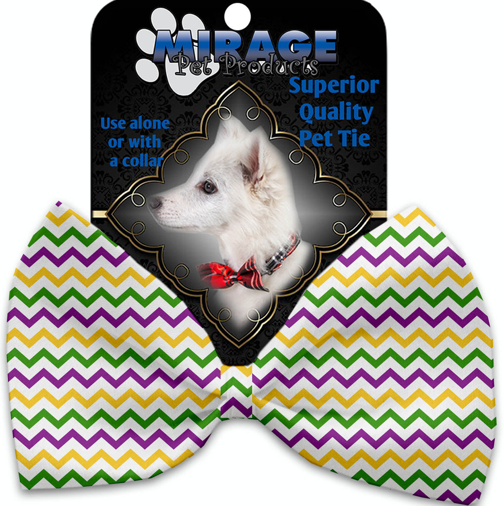 Mardi Gras Chevron Pet Bow Tie Collar Accessory With Velcro