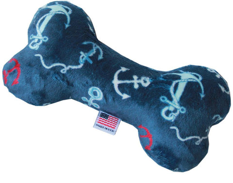6" Plush Bone Dog Toy Blue Anchors