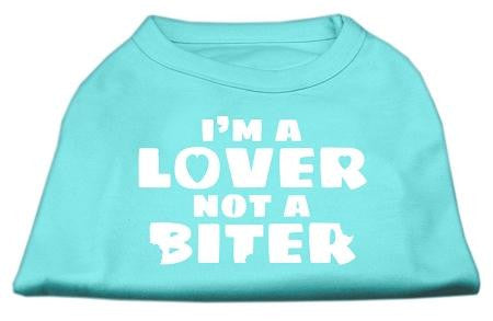 I'm a Lover not a Biter Screen Printed Dog Shirt Aqua Lg (14)