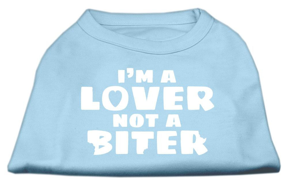 I'm a Lover not a Biter Screen Printed Dog Shirt Baby Blue Sm (10)