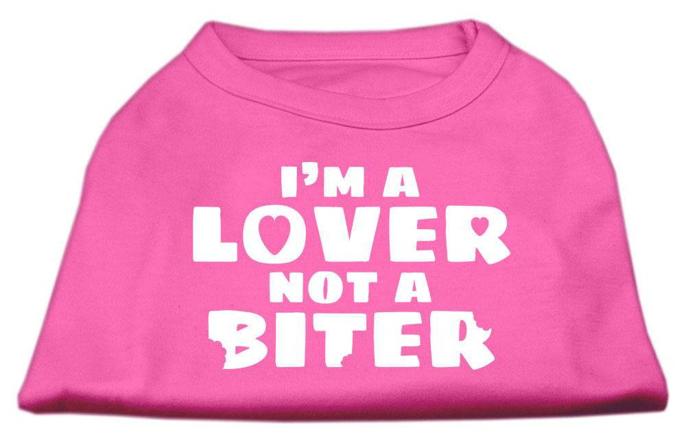 I'm a Lover not a Biter Screen Printed Dog Shirt Bright Pink Sm (10)