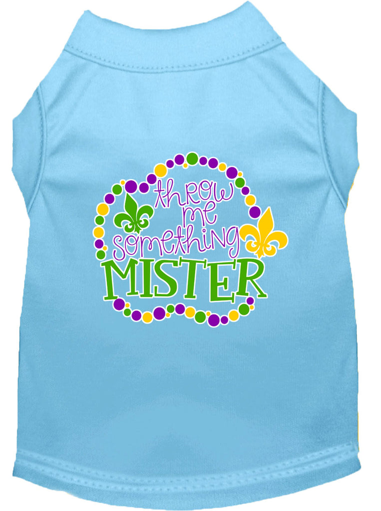 Throw Me Something Screen Print Mardi Gras Dog Shirt Baby Blue Sm