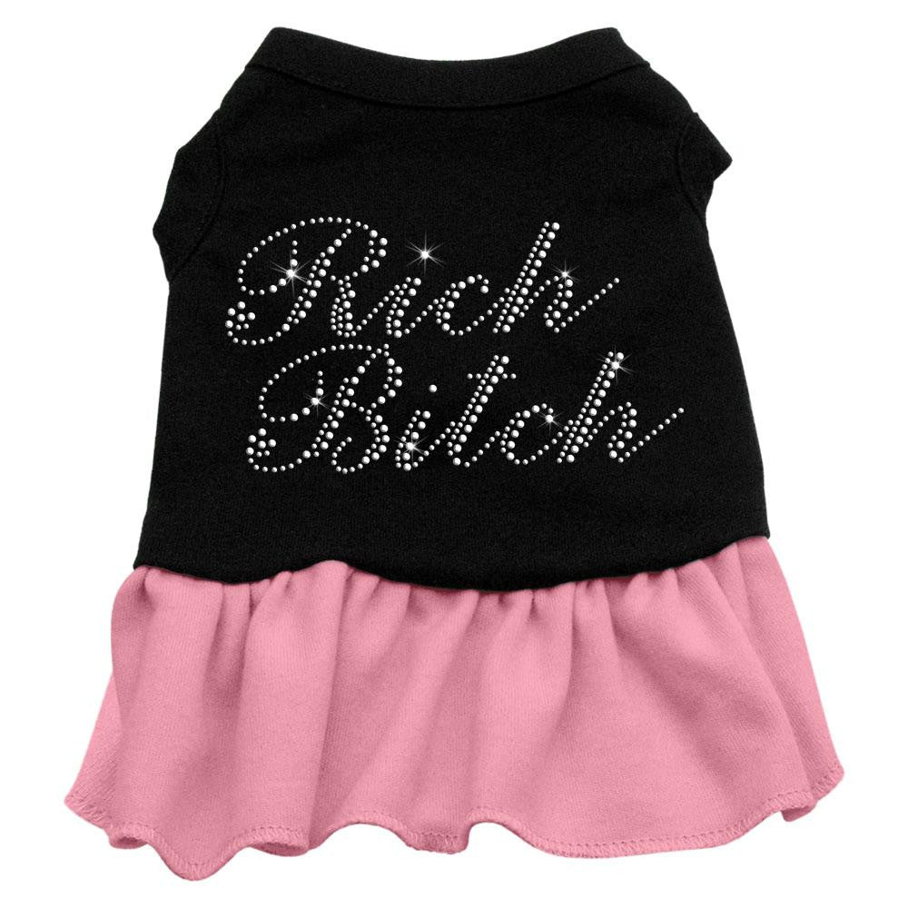 Rhinestone Rich Bitch Dress Black with Pink XXL (18)