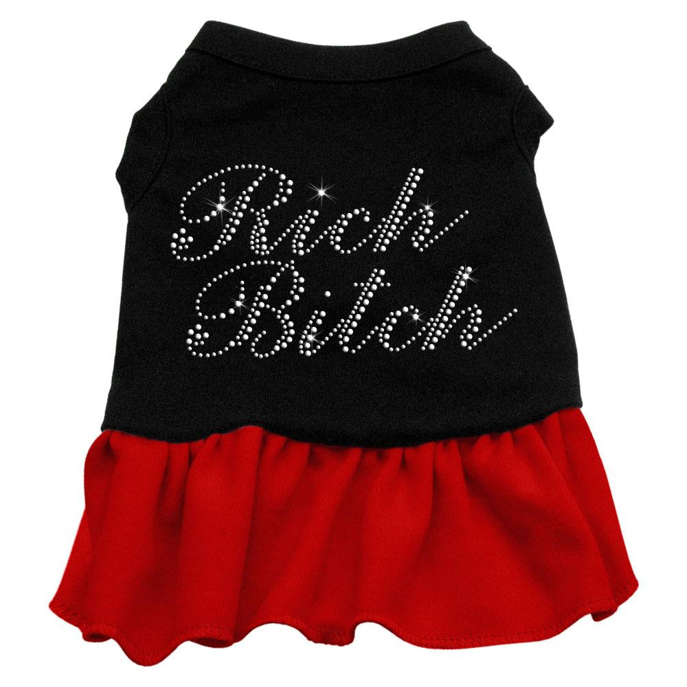Rhinestone Rich Bitch Dress Black with Red XXXL (20)