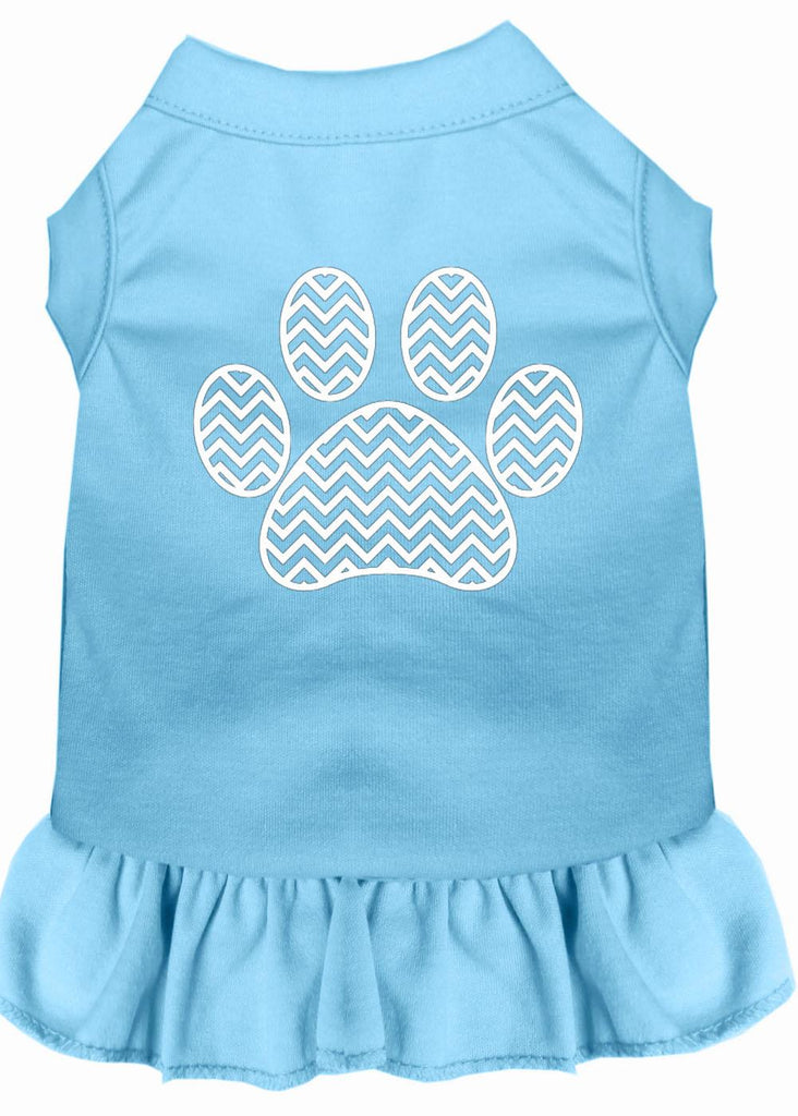 Chevron Paw Screen Print Dress Baby Blue Sm (10)