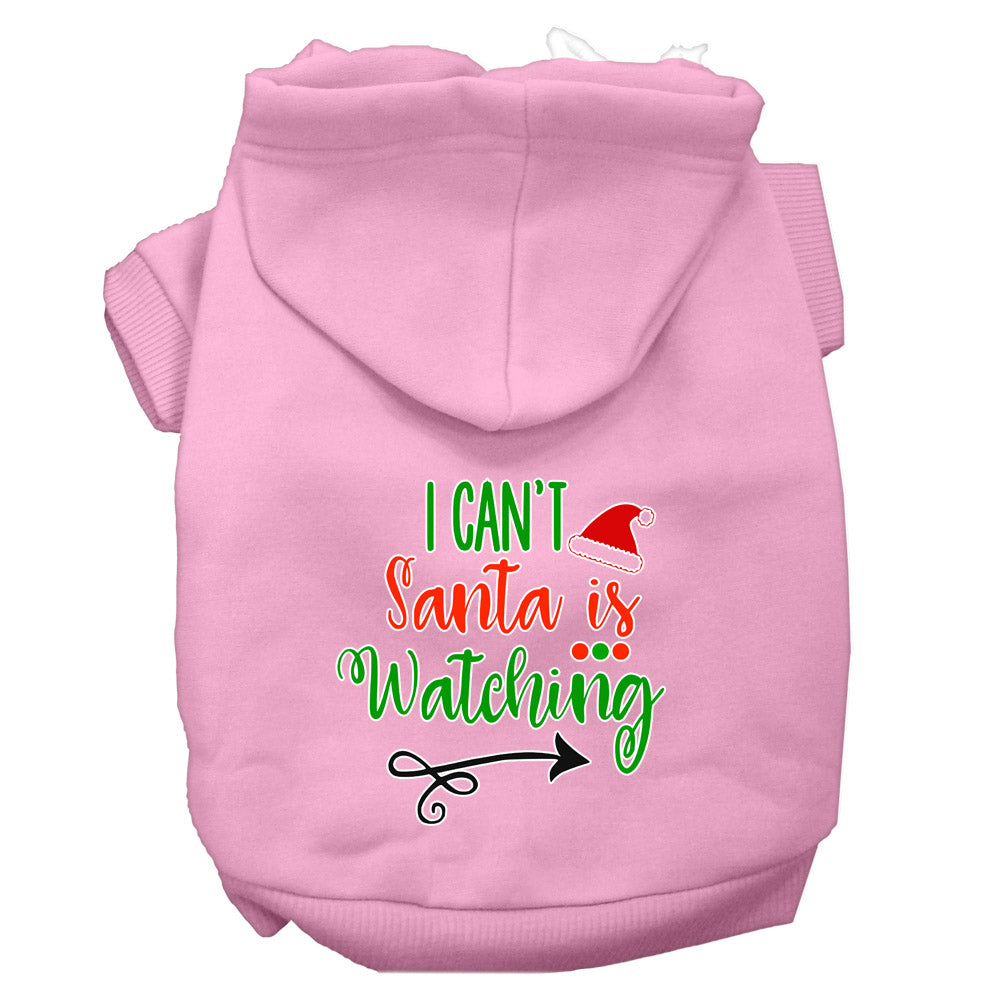 I Can't, Santa Is Watching Screen Print Dog Hoodie Light Pink M