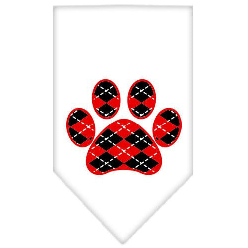 Argyle Paw Red Screen Print Bandana White Large
