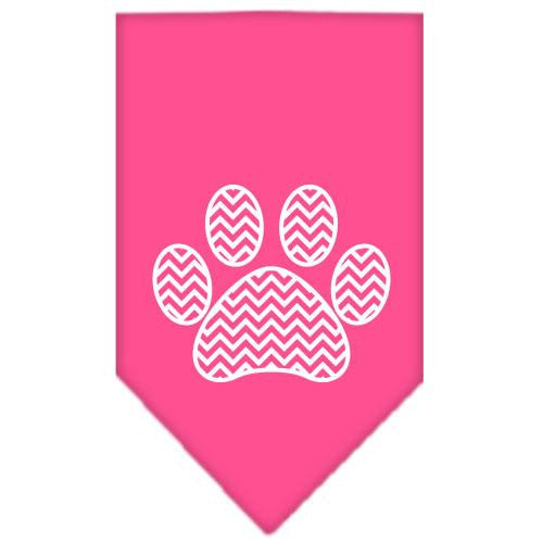 Chevron Paw Screen Print Bandana Bright Pink Small