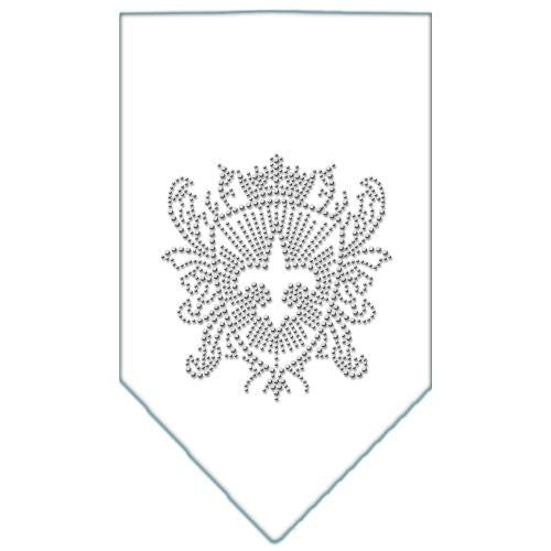 Fleur De Lis Shield Rhinestone Bandana White Small