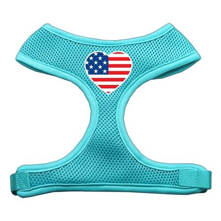 Heart Flag Usa Screen Print Soft Mesh Harness Aqua Medium
