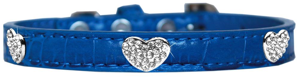 Croc Crystal Heart Dog Collar Blue Size 16