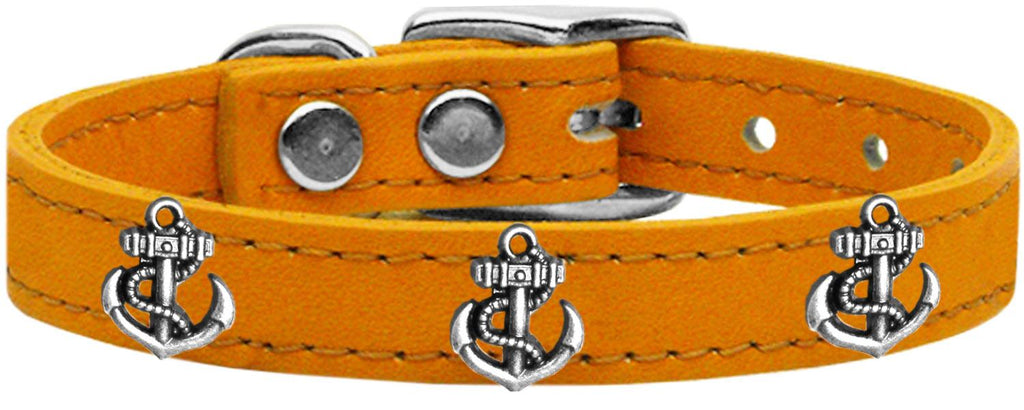 Silver Anchor Widget Genuine Leather Dog Collar Mandarin 14