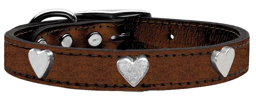 Silver Heart Widget Genuine Metallic Leather Dog Collar Bronze 12