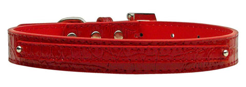 3-8" (10mm) Faux Croc Two Tier Collars Red Small