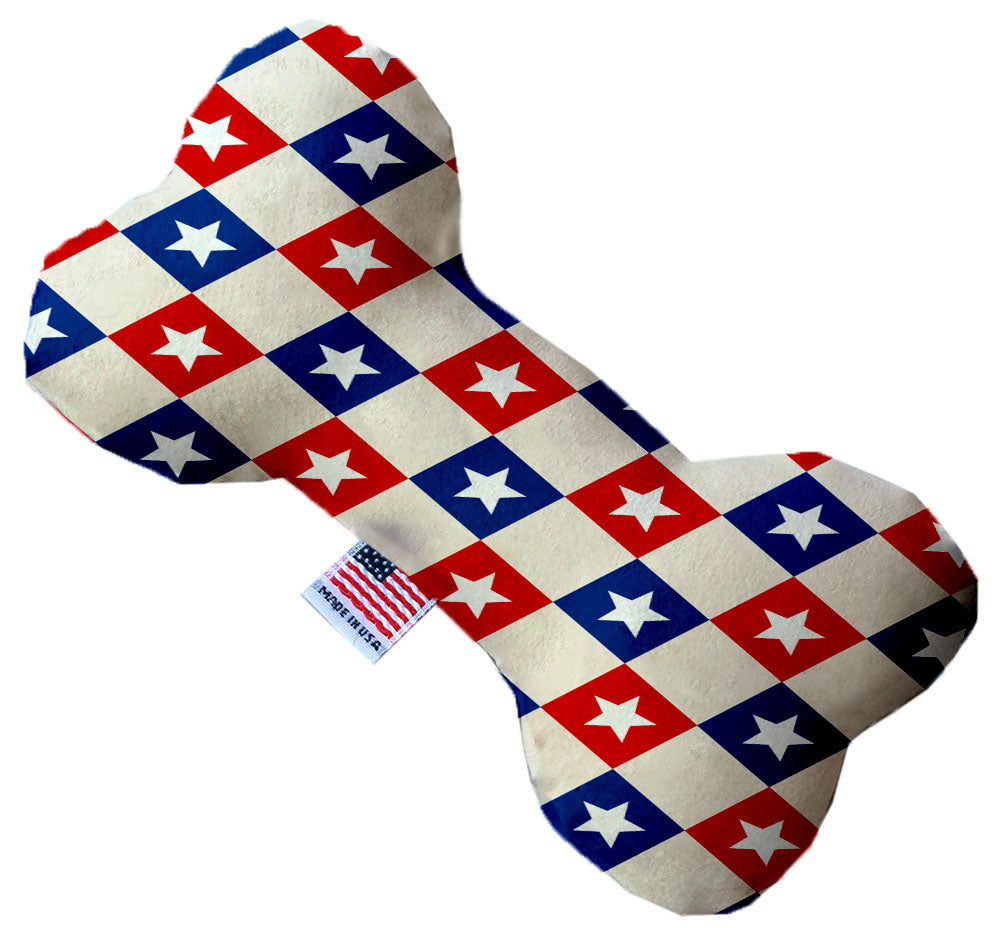 Patriotic Checkered Stars 10 Inch Canvas Bone Dog Toy