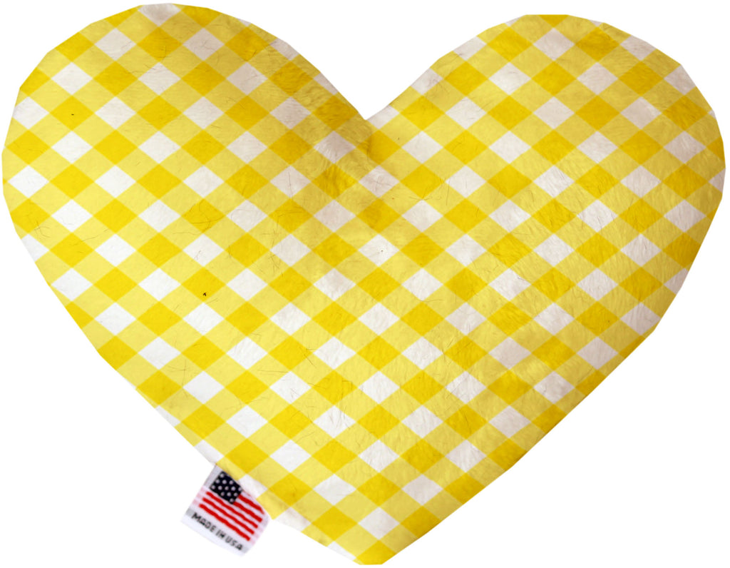 Yellow Plaid 6 Inch Canvas Heart Dog Toy