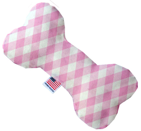 Baby Pink Plaid 10 Inch Canvas Bone Dog Toy