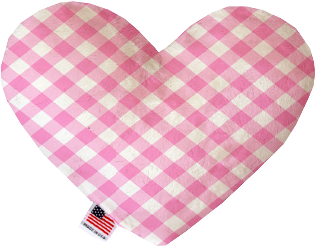 Baby Pink Plaid 6 Inch Canvas Heart Dog Toy