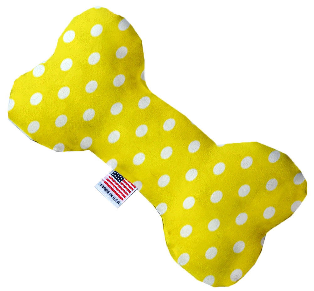 Yellow Polka Dots 10 Inch Canvas Bone Dog Toy