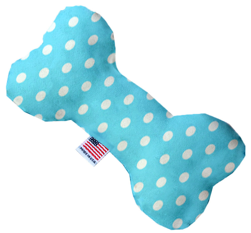 Aqua Polka Dots 10 Inch Canvas Bone Dog Toy