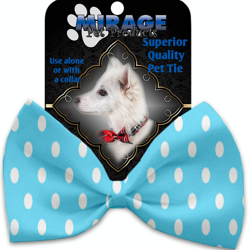 Aqua Polka Dots Pet Bow Tie Collar Accessory With Velcro