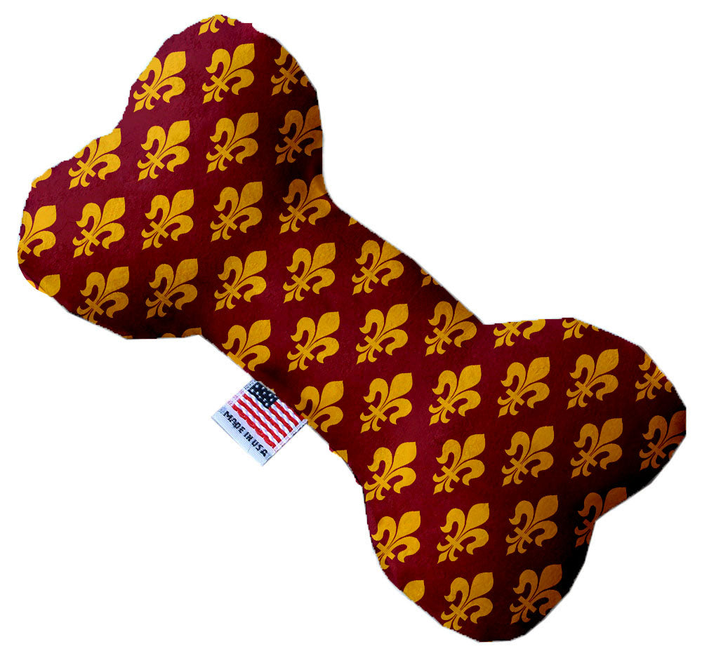 Maroon Fleur De Lis 10 Inch Canvas Bone Dog Toy