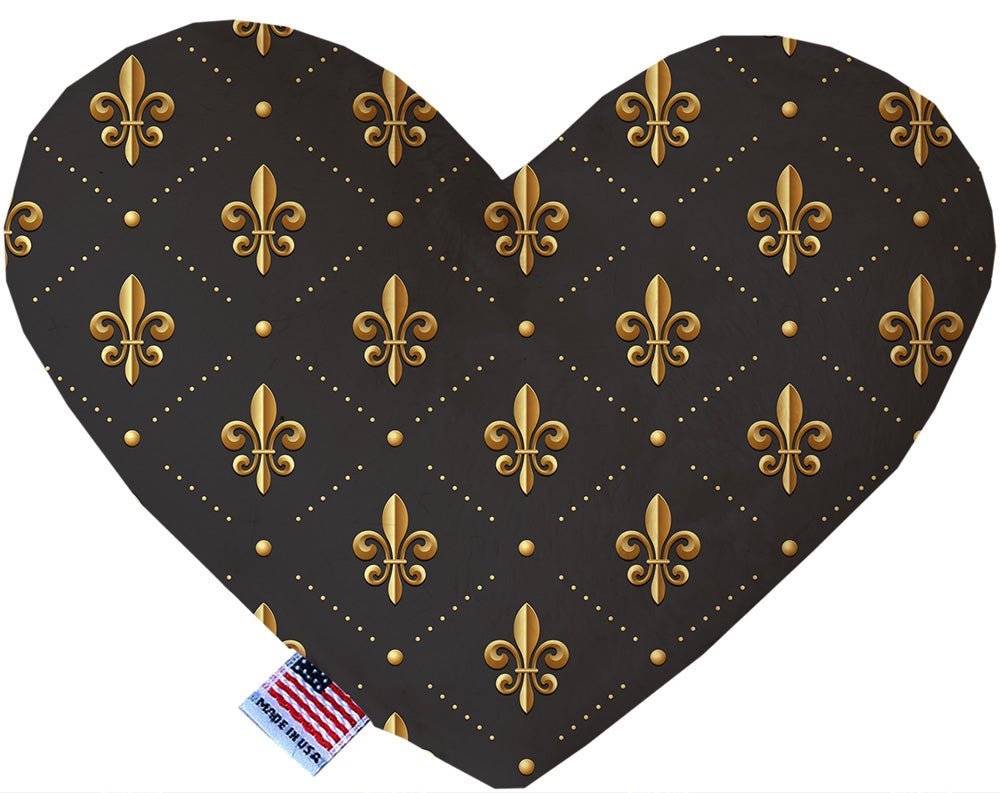 Black And Gold Fleur De Lis 6 Inch Canvas Heart Dog Toy