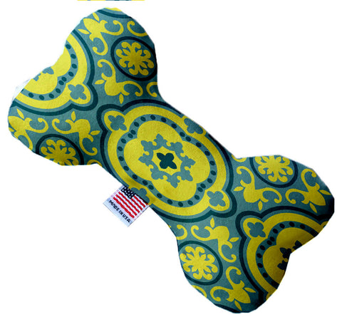 Blue And Yellow Moroccan Patterned 10 Inch Canvas Bone Dog Toy