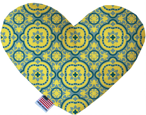 Blue And Yellow Moroccan Patterned 6 Inch Canvas Heart Dog Toy