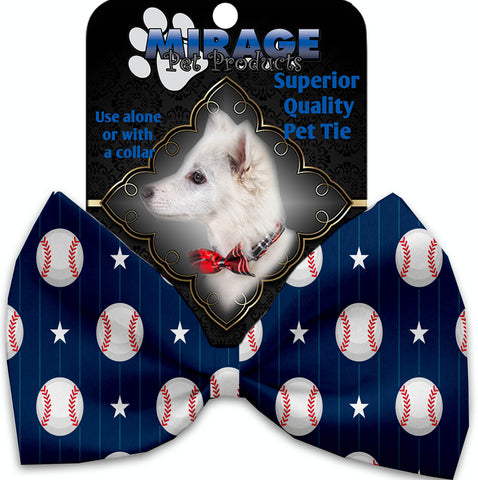 Baseball Pinstripes Pet Bow Tie Collar Accessory With Velcro