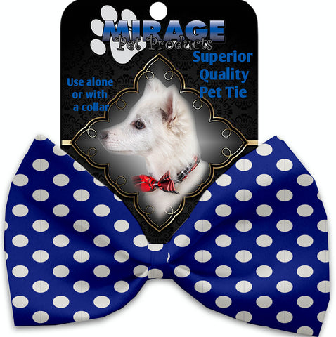 Bright Blue Swiss Dots Pet Bow Tie Collar Accessory With Velcro