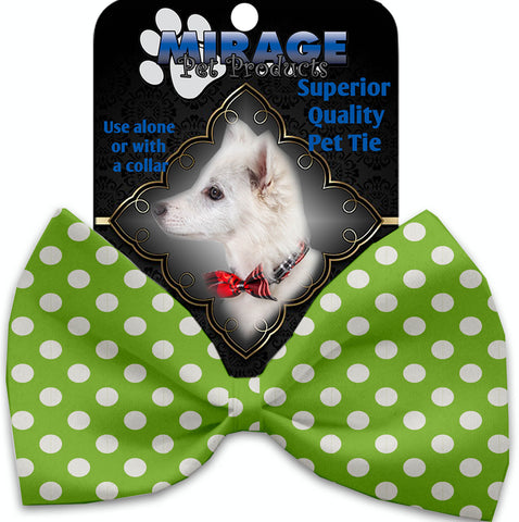 Lime Green Swiss Dots Pet Bow Tie Collar Accessory With Velcro