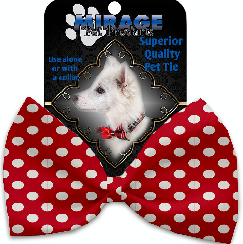 Red Swiss Dots Pet Bow Tie Collar Accessory With Velcro