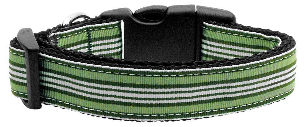 Preppy Stripes Nylon Ribbon Collars Green-White Medium