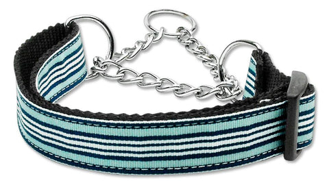 Preppy Stripes Nylon Ribbon Collars Martingale Light Blue-White Large