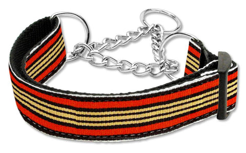 Preppy Stripes Nylon Ribbon Collars Martingale Orange-Khaki Large