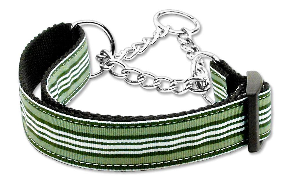 Preppy Stripes Nylon Ribbon Collars Martingale Green-White Medium