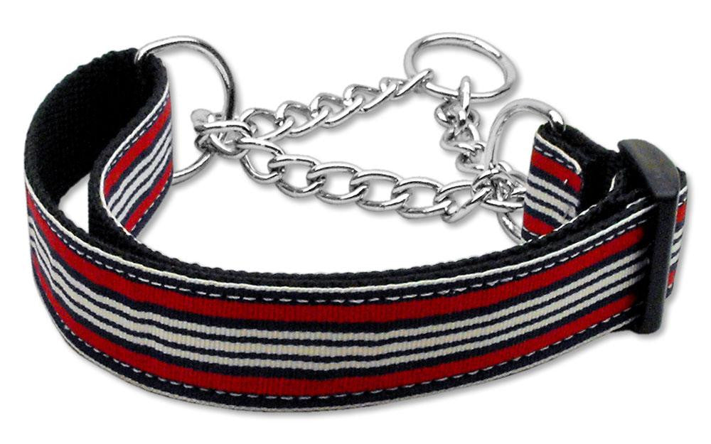 Preppy Stripes Nylon Ribbon Collars Martingale Red-White Medium