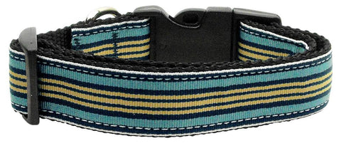 Preppy Stripes Nylon Ribbon Collars Light Blue-Khaki Sm