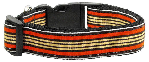 Preppy Stripes Nylon Ribbon Collars Orange-Khaki XS