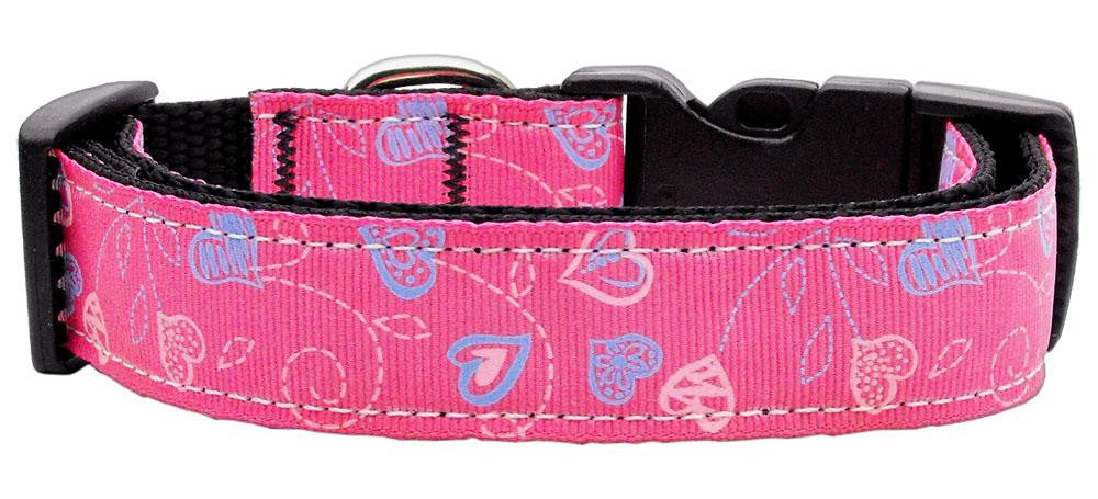 Crazy Hearts Nylon Collars Bright Pink Sm