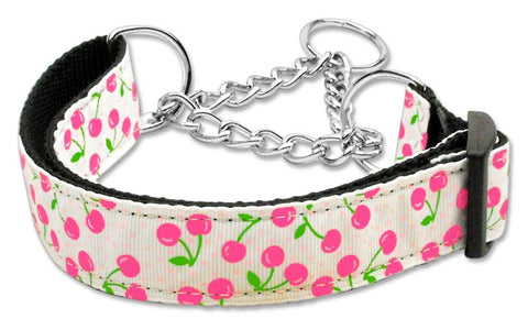 Cherries Nylon Collar Martingale White Large