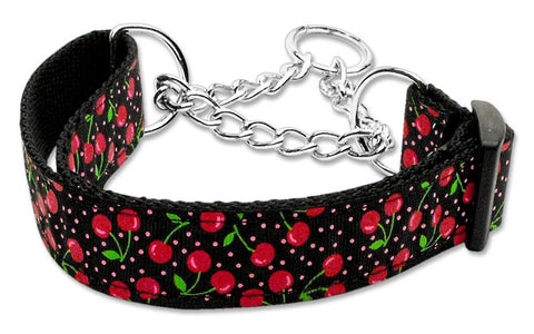 Cherries Nylon Collar Martingale Black  Medium