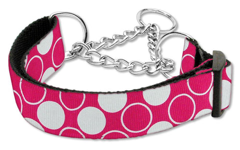 Diagonal Dots Nylon Collar Martingale Bright Pink Medium