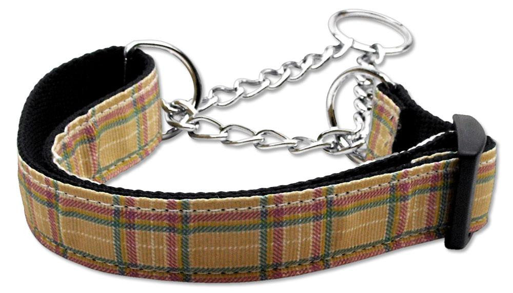 Plaid Nylon Collar  Martingale Khaki Large