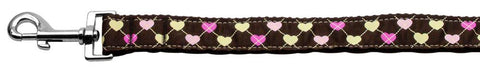 Argyle Hearts Nylon Ribbon Leash Brown 1 Inch Wide 6ft Long