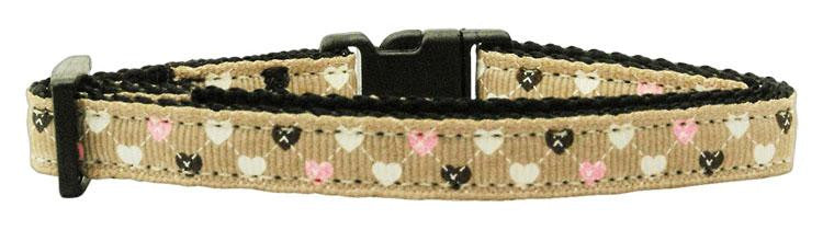 Argyle Hearts Nylon Ribbon Collar Tan Cat Safety