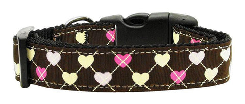 Argyle Hearts Nylon Ribbon Collar Brown Medium